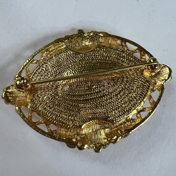 Pendant and earrings set pink rose China on swirl enamel and gold - Picture 3 of 10